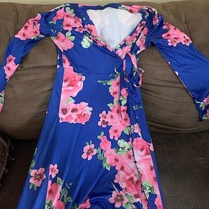 Hawaiian Blue Pink Flower Vacation/Casual Dress